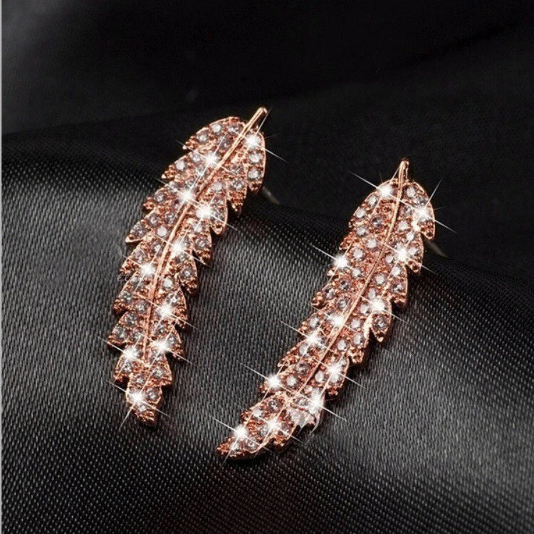 Cubic Zircon Crystal Leaf Stud Earrings Silver Gold Women Girl Jewellery Gift UK