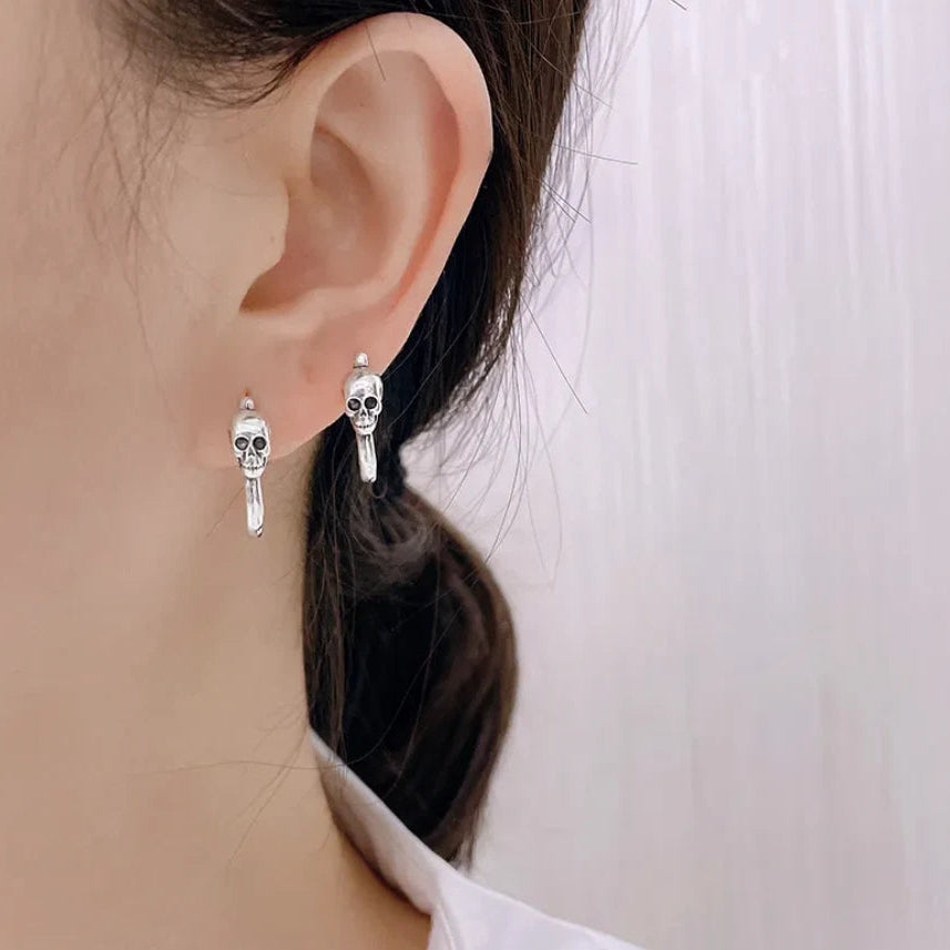 925 Solid Sterling Silver Skull Head Fashion Stud Earrings Halloween Gift