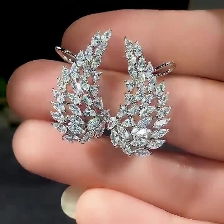 Angel Wings Silver Plated Stud Earrings Women Cubic Zirconia