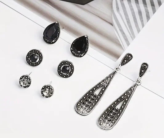 4 Pairs Women Bohemia Long Crystal Earring Set