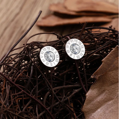 Roman Numerals Cubic Zirconia Stud Earrings