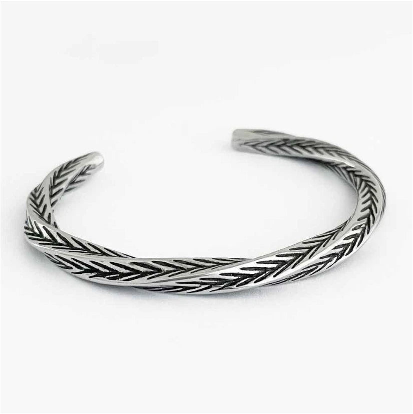 Silver Twisted Braided Cuff Bracelet