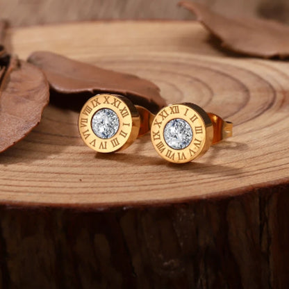 Roman Numerals Cubic Zirconia Stud Earrings