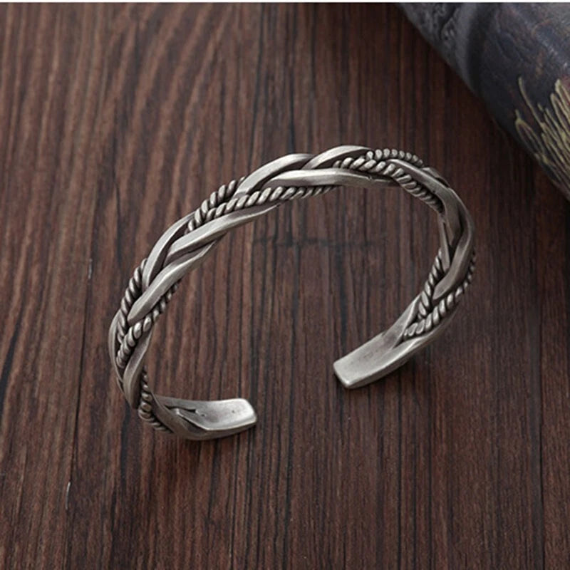 Silver Twisted Braided Cuff Bracelet