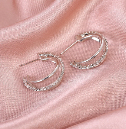 925 Sterling Silver Crystal Multi-Layer Rhinestone Earrings Women Jewellery