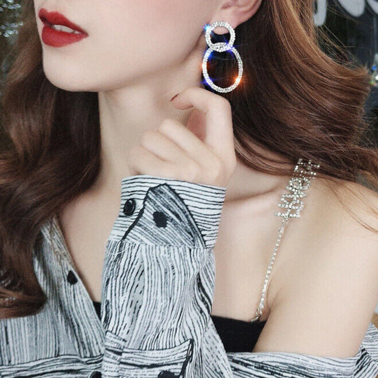 925 Silver Plated Made With Swarovski Crystal Elements Hoop Earrings Wedding UK