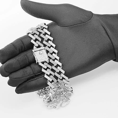 Punk Hip Hop Iced Zircon Miami 13mm Cuban Link Chain Bracelet For Men Women Gift