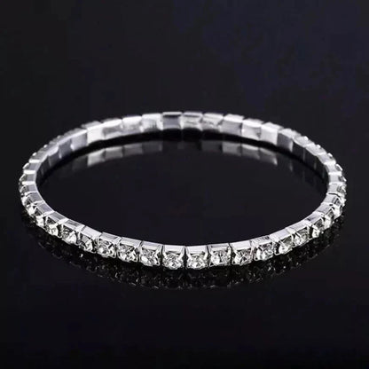 Silver Cubic Zirconia Bracelet Stretch Adorned Tennis Elastic Bangle Bridal Gift