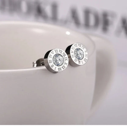Roman Numerals Cubic Zirconia Stud Earrings