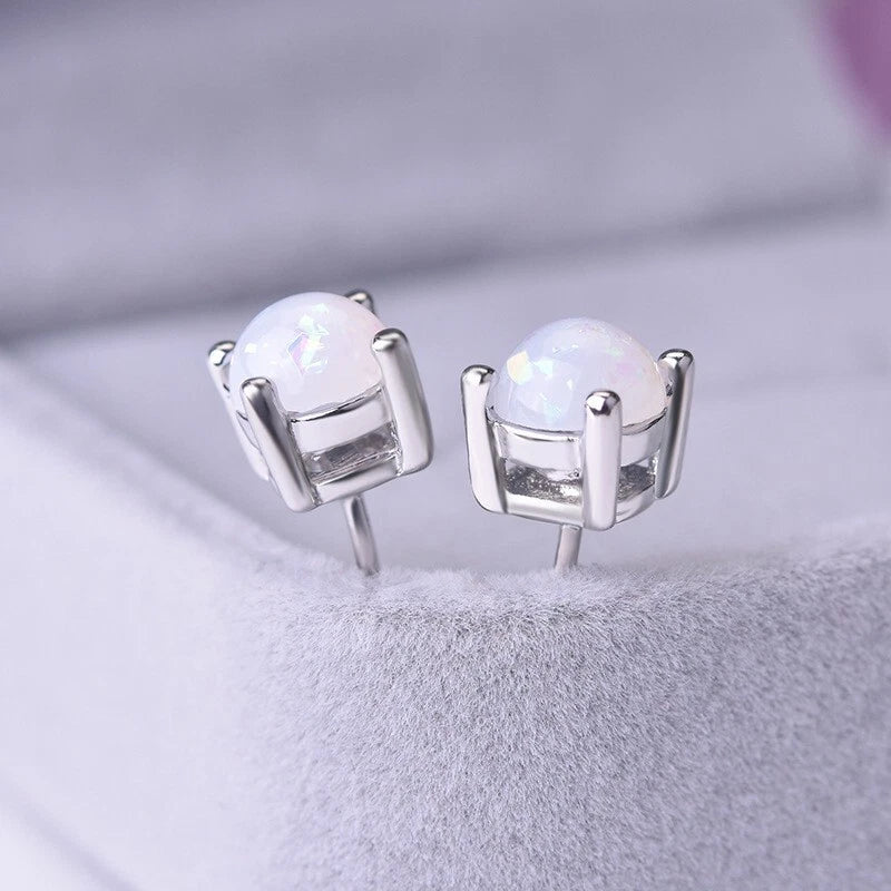 925 Sterling Silver Opal Studs Earrings Eight Claws Inlaid Gemstone Women Studs