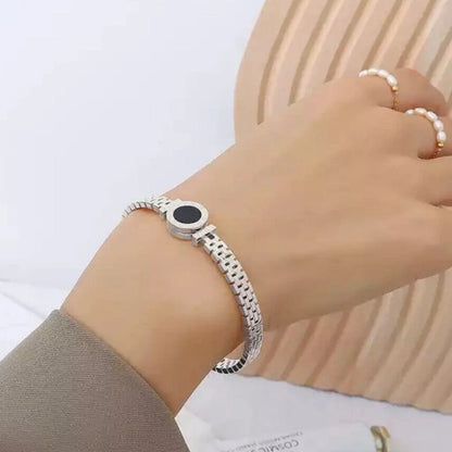 Men Silver Stainless Steel Round Bangle Roman Numeral Number Love Bracelet UK