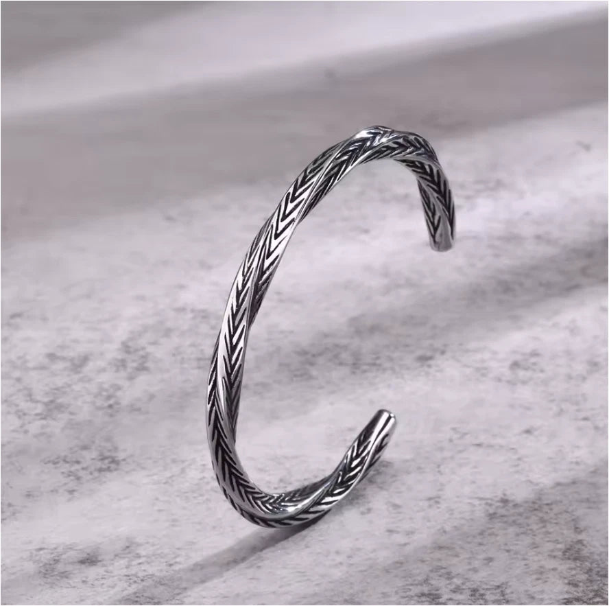 Silver Twisted Braided Cuff Bracelet