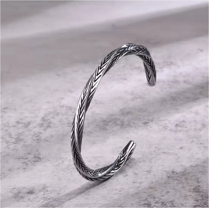 Silver Twisted Braided Cuff Bracelet
