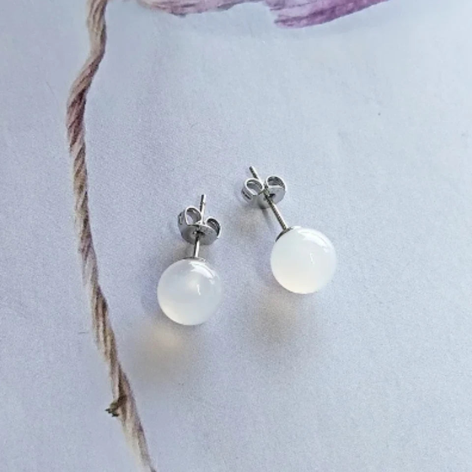 Natural Jade Gemstone Stud Earrings