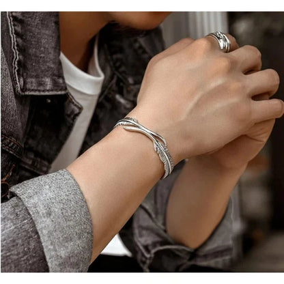 Feathers Open Cuff Bangle Bracelet