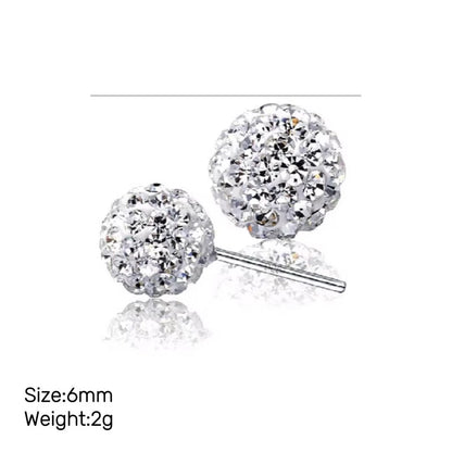 Women's 925 Sterling Silver Earring Shiny Round Crystal Ball Ear Stud 6mm-12mm