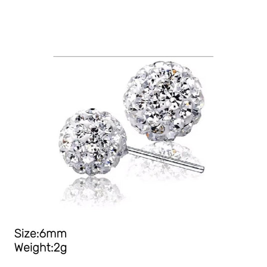 Women's 925 Sterling Silver Earring Shiny Round Crystal Ball Ear Stud 6mm-12mm