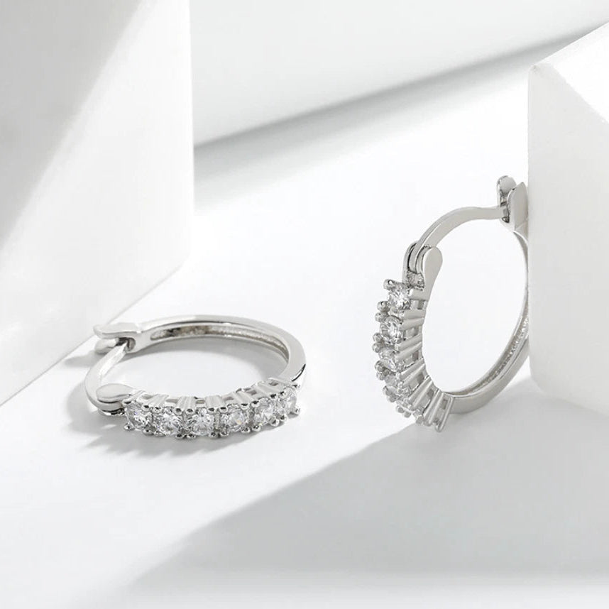 Shiny 925 Sterling Silver Stud Earrings Genuine Cubic Zirconia Women jewellery