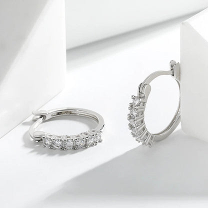 Shiny 925 Sterling Silver Stud Earrings Genuine Cubic Zirconia Women jewellery