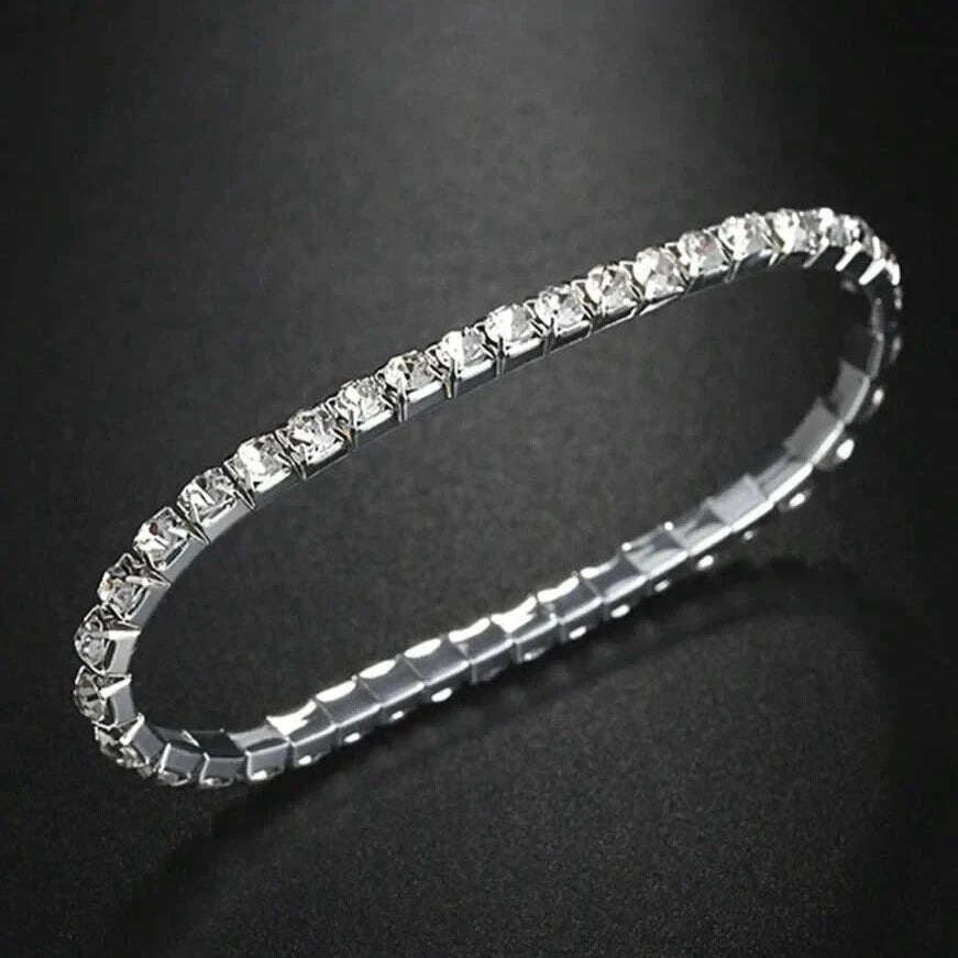 Sparkling Rhinestone Silver Bangle Bracelet