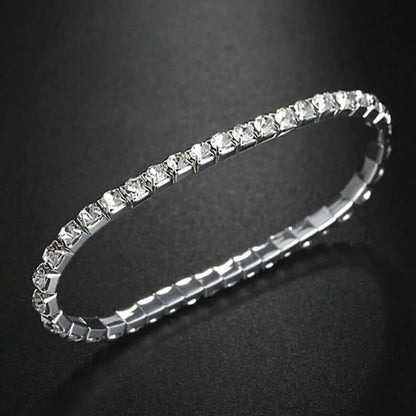 Sparkling Rhinestone Silver Bangle Bracelet