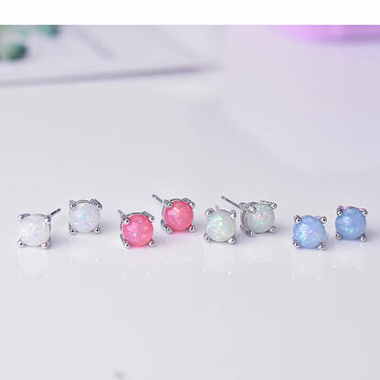 925 Sterling Silver Opal Studs Earrings Eight Claws Inlaid Gemstone Women Studs