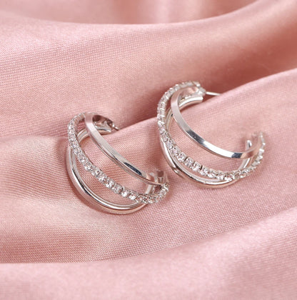 925 Sterling Silver Crystal Multi-Layer Rhinestone Earrings Women Jewellery
