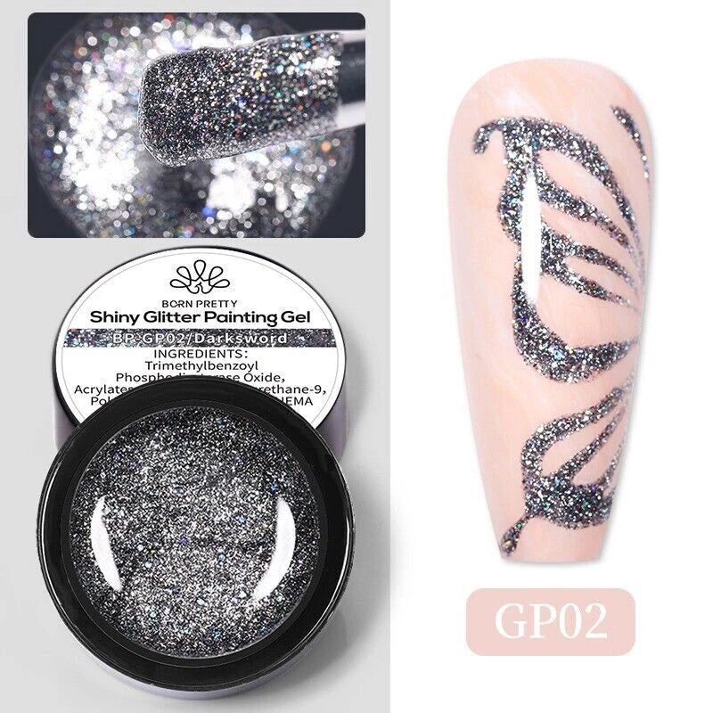 BORN PRETTY 5ml Shiny Glitter Nail Art Gel Polish Soak Off UV Led Gel DIY Salon KK Labib