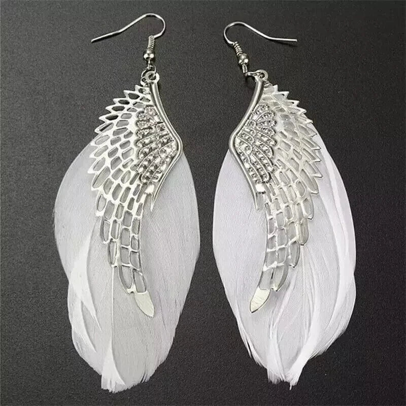 925 Sterling Silver Angel Wings Dangle Drop Feather Earrings Women Jewelry Gift
