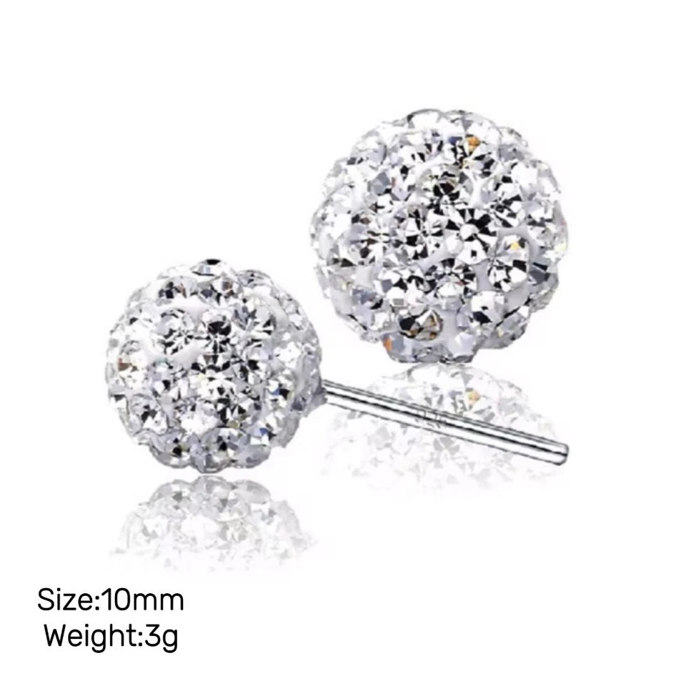 Women's 925 Sterling Silver Earring Shiny Round Crystal Ball Ear Stud 6mm-12mm