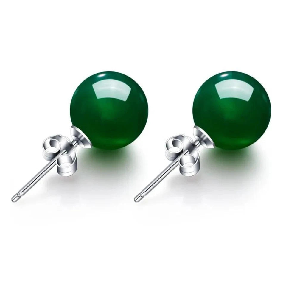 100% Natural Jade Stud Earrings Gemstone Crystal Copper Silver Plated Needle UK