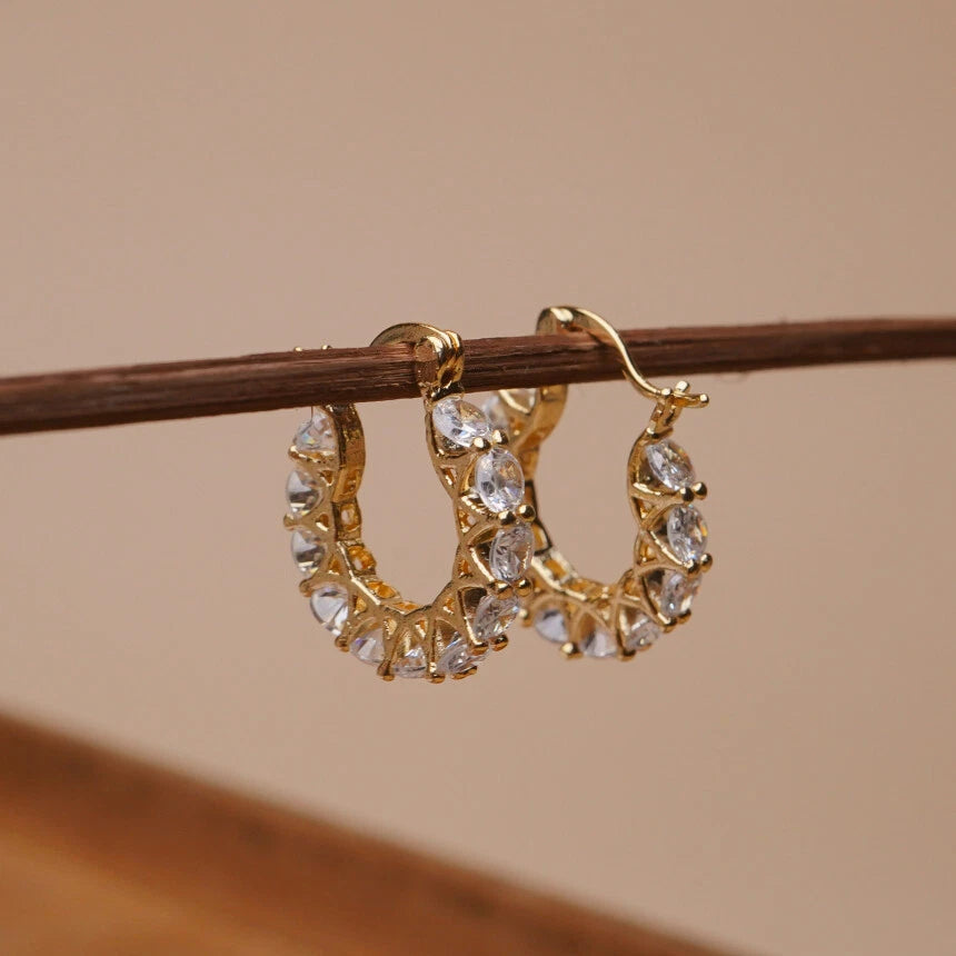 Huggie Hoop Earrings Women Girl Hypoallergenic Cubic Zirconia Gold Silver Pair