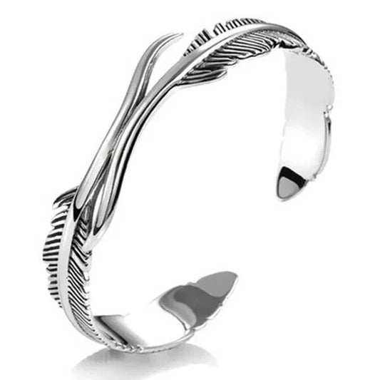 Men's Women's Pack of 2 Silver Plated Feather Cuff Adjustable Bracelet Best Gift