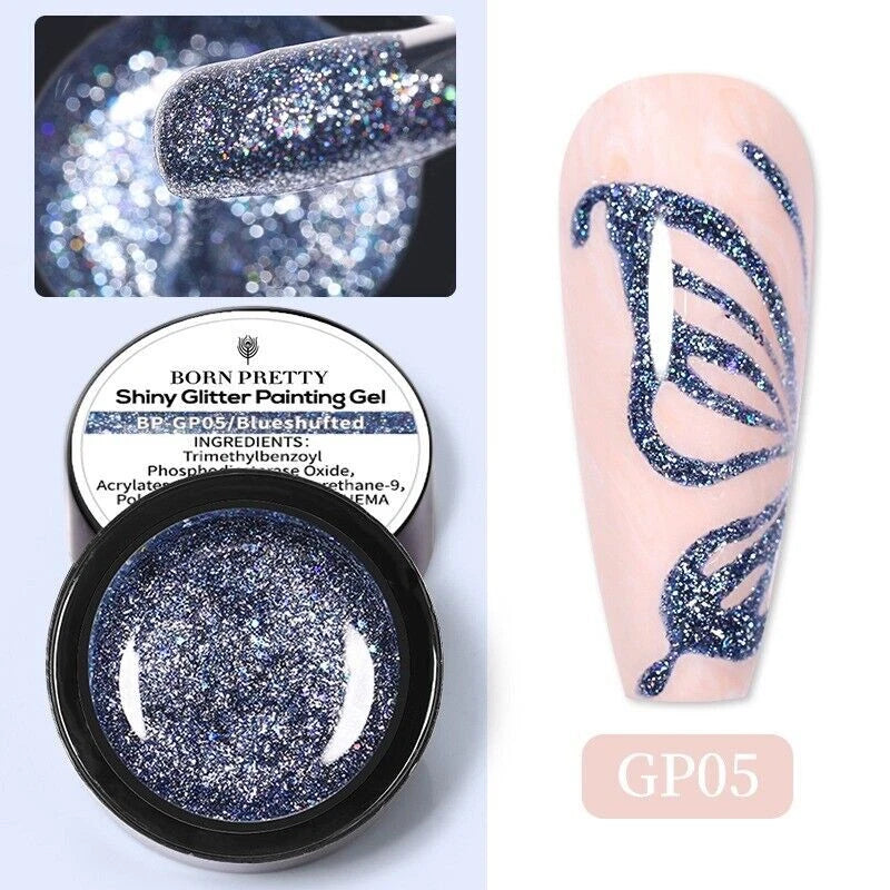 BORN PRETTY 5ml Shiny Glitter Nail Art Gel Polish Soak Off UV Led Gel DIY Salon KK Labib