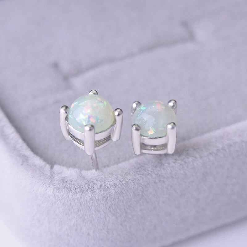 925 Sterling Silver Opal Studs Earrings Eight Claws Inlaid Gemstone Women Studs