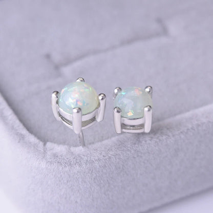 925 Sterling Silver Opal Studs Earrings Eight Claws Inlaid Gemstone Women Studs
