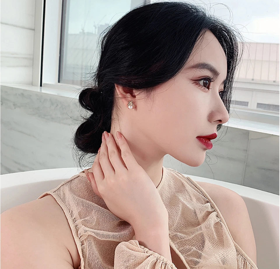 925 Sterling Silver Gold Plated Pearl Stud Bumble Bee Earrings Women Jewelry UK