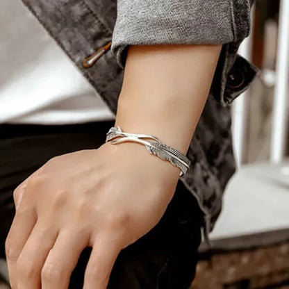 Men's Women's Pack of 2 Silver Plated Feather Cuff Adjustable Bracelet Best Gift