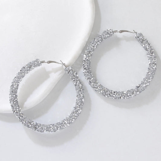 Sparkly Black White Earrings Fire Statement Hoop Shiny Glitter Crystal Fashion