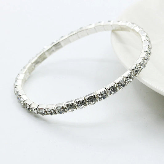 Silver Cubic Zirconia Bracelet Stretch Adorned Tennis Elastic Bangle Bridal Gift