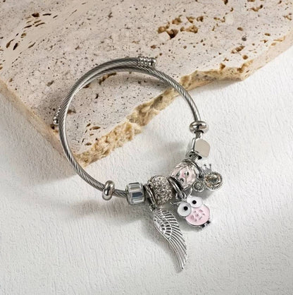 Stainless Steel Charm Owl Bracelet Cuff Bangle Women Wedding Jewellery Gift