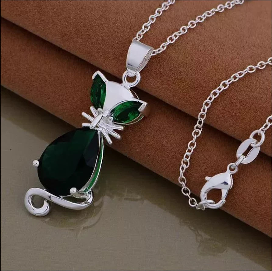 Crystal Cat Pendant Necklace
