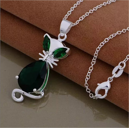Crystal Cat Pendant Necklace