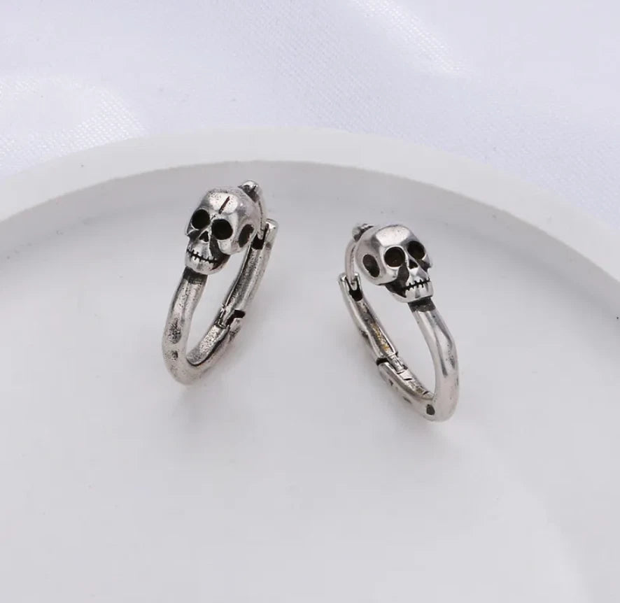 925 Solid Sterling Silver Skull Head Fashion Stud Earrings Halloween Gift