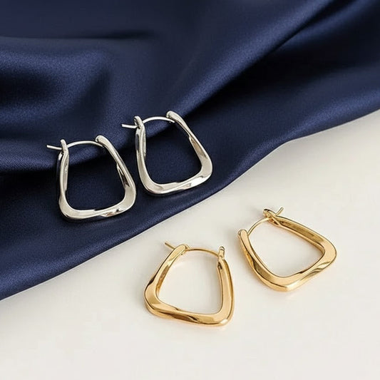 20MM Geometric Twisted Triangle Hoop 925 Sterling Silver Gold Earrings Jewelry