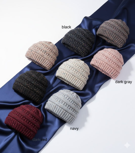 Womens Beanie Ponytail Hat Messy Bun Knitted Plain Soft Colour Ribbed Winter Cap