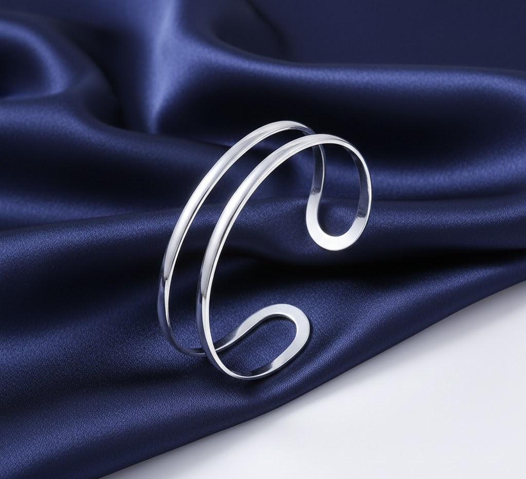Double Line Open Bangle Cuff Bracelet