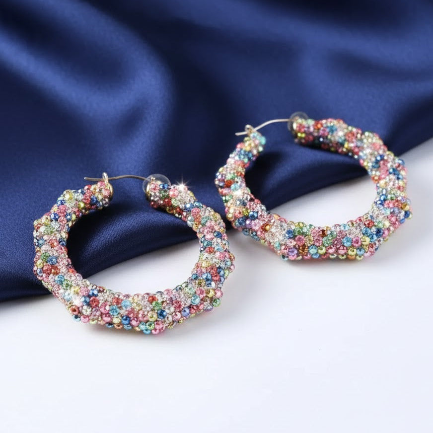 Rhinestone Circle Earrings Crystal Dangle