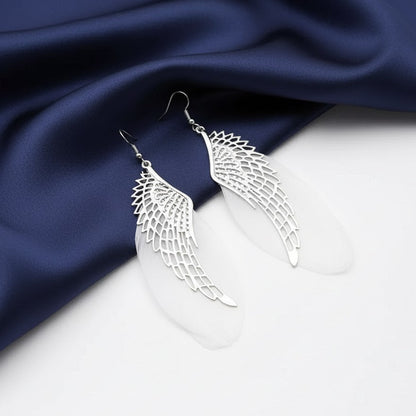925 Sterling Silver Angel Wings Dangle Drop Feather Earrings Women Jewelry Gift