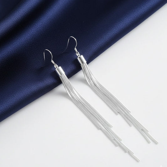 925 Sterling Silver Long Chain Tassel Drop Dangle Earrings Wedding Ear Jewellery